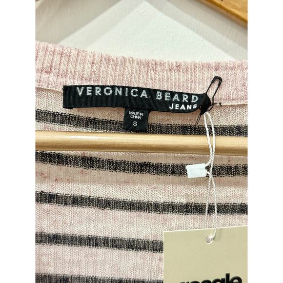 Veronica Beard Dean Striped Linen Blend V-Neck Sweater Pink/Black Women's Size S - Picture 5 of 6
